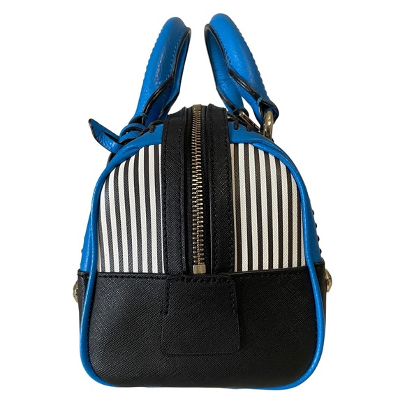 EUC Henri Bendel Centennial Mini Barrel Bag Striped Blue Tapestry - Picture 5 of 17